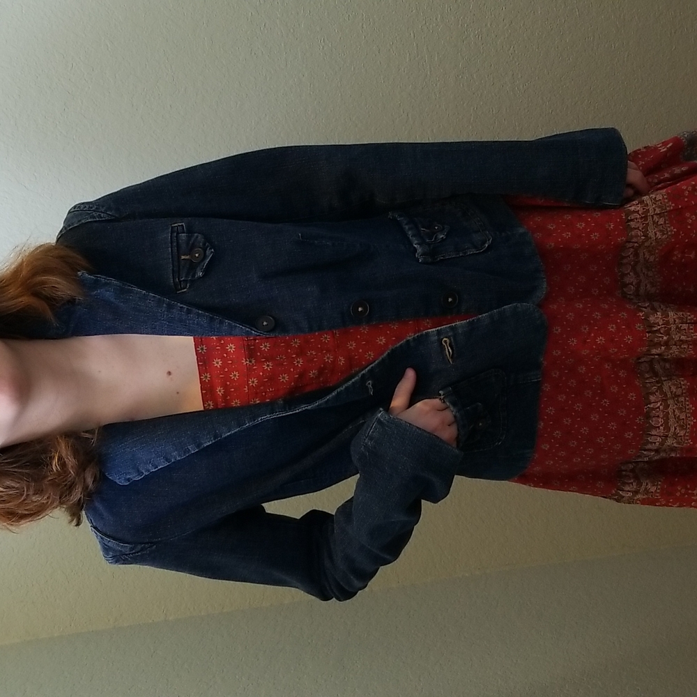 Louie Anthropologie Blue Fitted Denim Blazer Jean Jacket Size 4